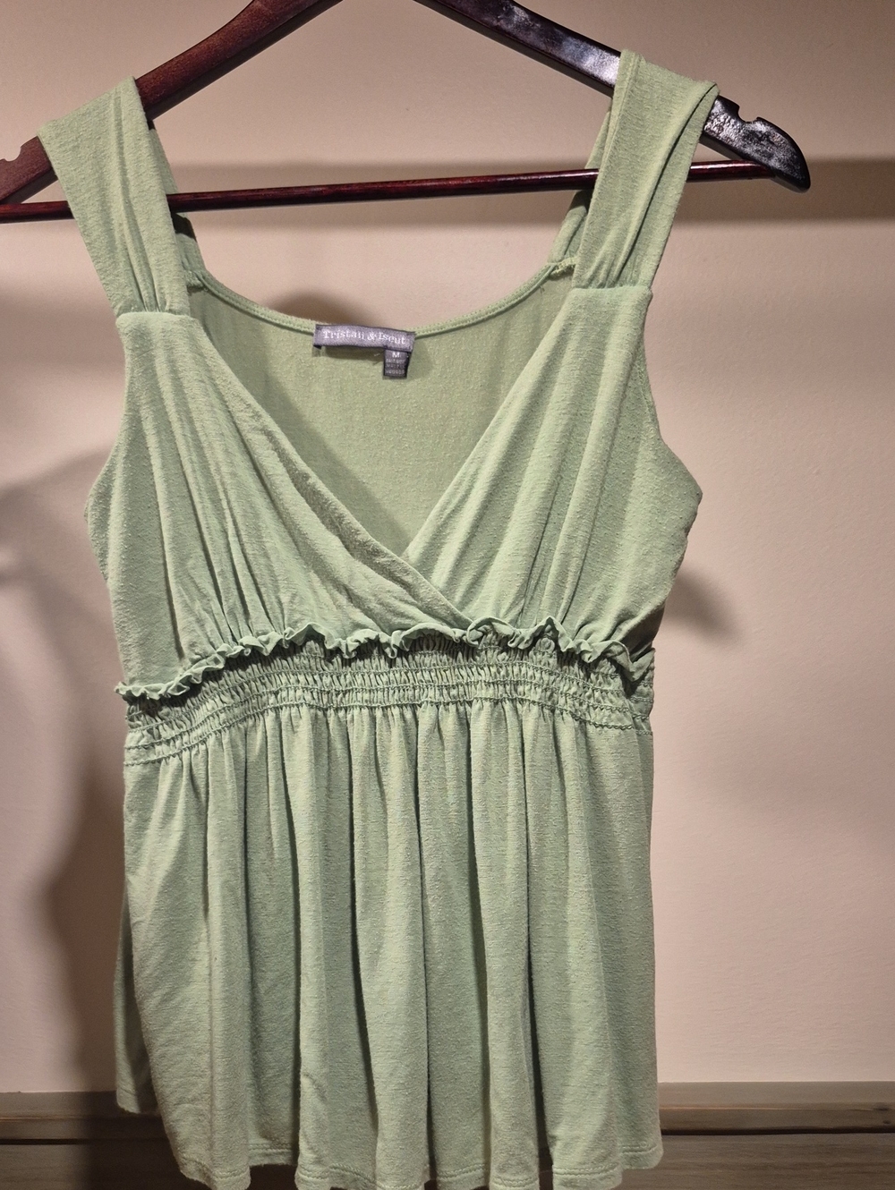 Sage Green V-Neck Smocked-Center Tank Camisole